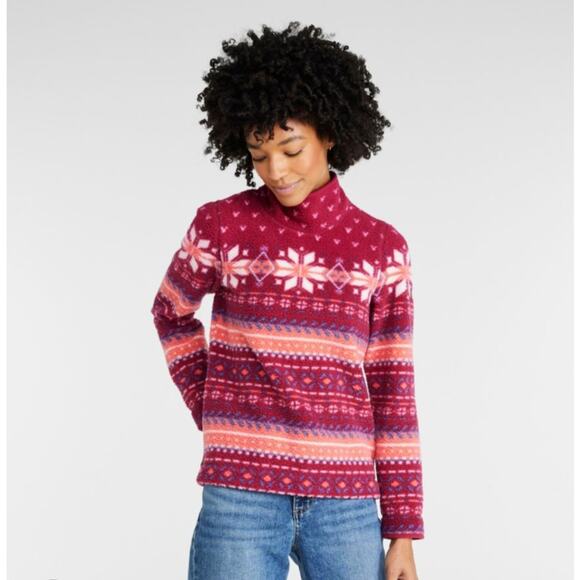 L.L Bean Women's Cozy Cottage Fleece, Funnelneck Pullover Fair Isle - Medium - Picture 1 of 7